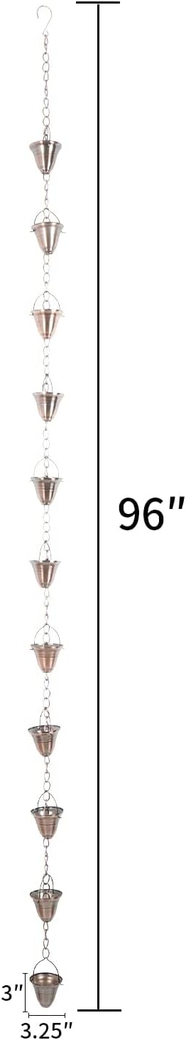 Classic Copper Rain Chain – 8.5 Feet Long with 10 Honeycomb-Shaped Cups, Garden and Outdoor Rainwater Collection System