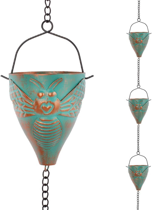 Bee-Shaped Rain Chain – 10.66 Feet Long with 10 Bee Design Cups, Garden and Outdoor Rainwater Collection System