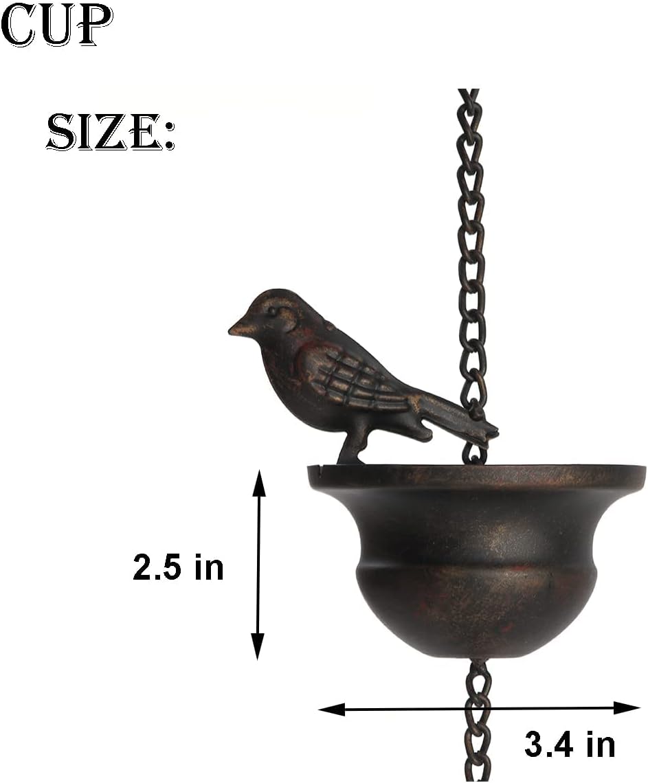 Bird-shaped Rain Chain Decoration - 8 Bird Nests, Durable Metal Design, Perfect for Gardens and Outdoors, 8.5 Feet Long