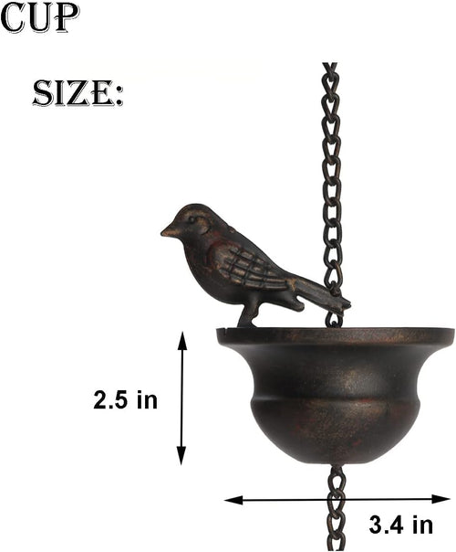 Bird-shaped Rain Chain Decoration - 8 Bird Nests, Durable Metal Design, Perfect for Gardens and Outdoors, 8.5 Feet Long