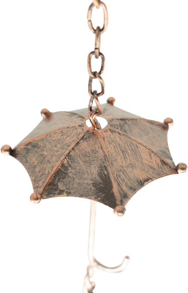 Classic Umbrella Rain Chain – 10.6 Feet Long with 8 Cups, Copper Garden Decoration for Rainwater Collection