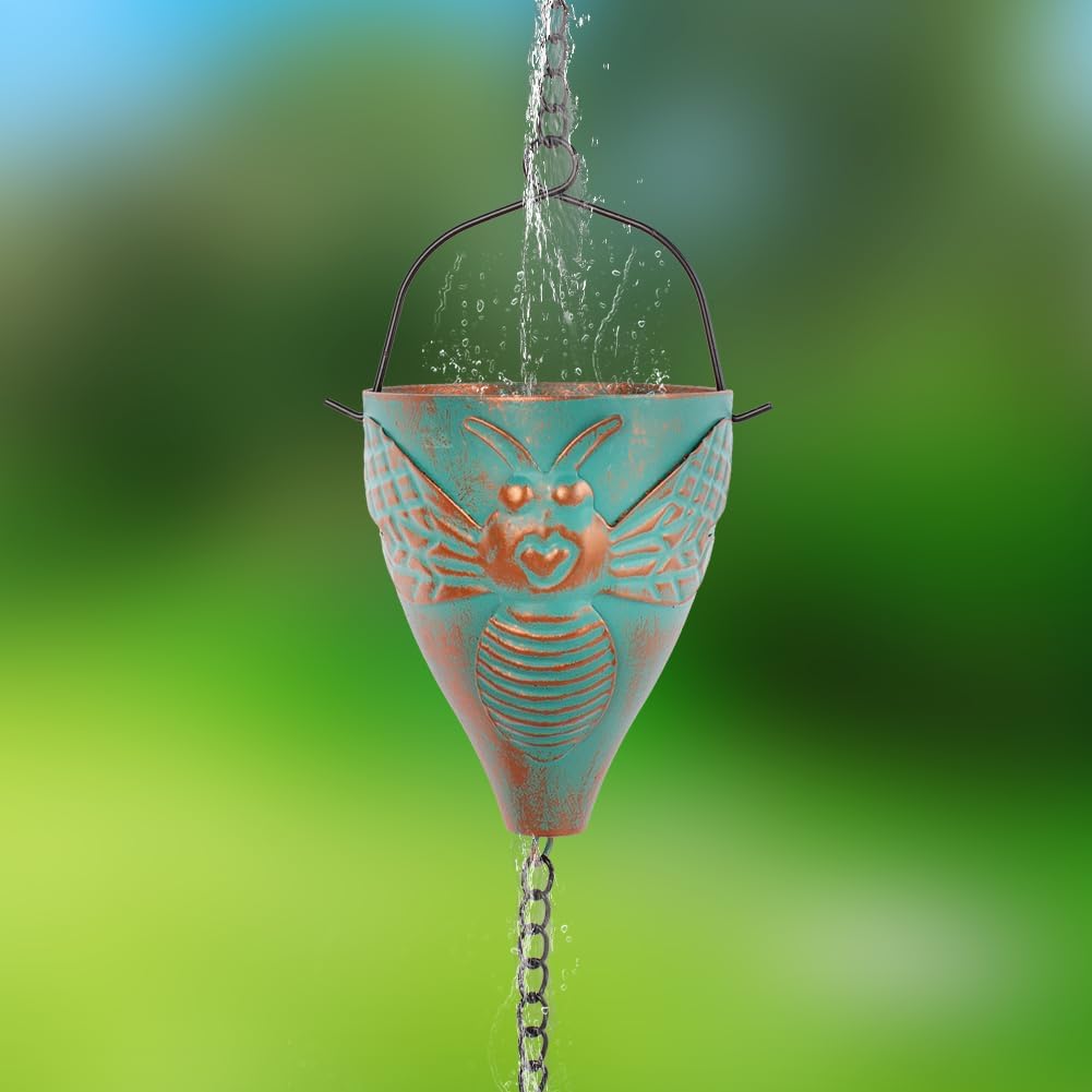 Bee-Shaped Rain Chain – 10.66 Feet Long with 10 Bee Design Cups, Garden and Outdoor Rainwater Collection System