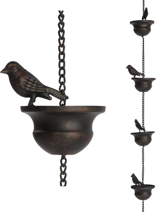 Bird-shaped Rain Chain Decoration - 8 Bird Nests, Durable Metal Design, Perfect for Gardens and Outdoors, 8.5 Feet Long