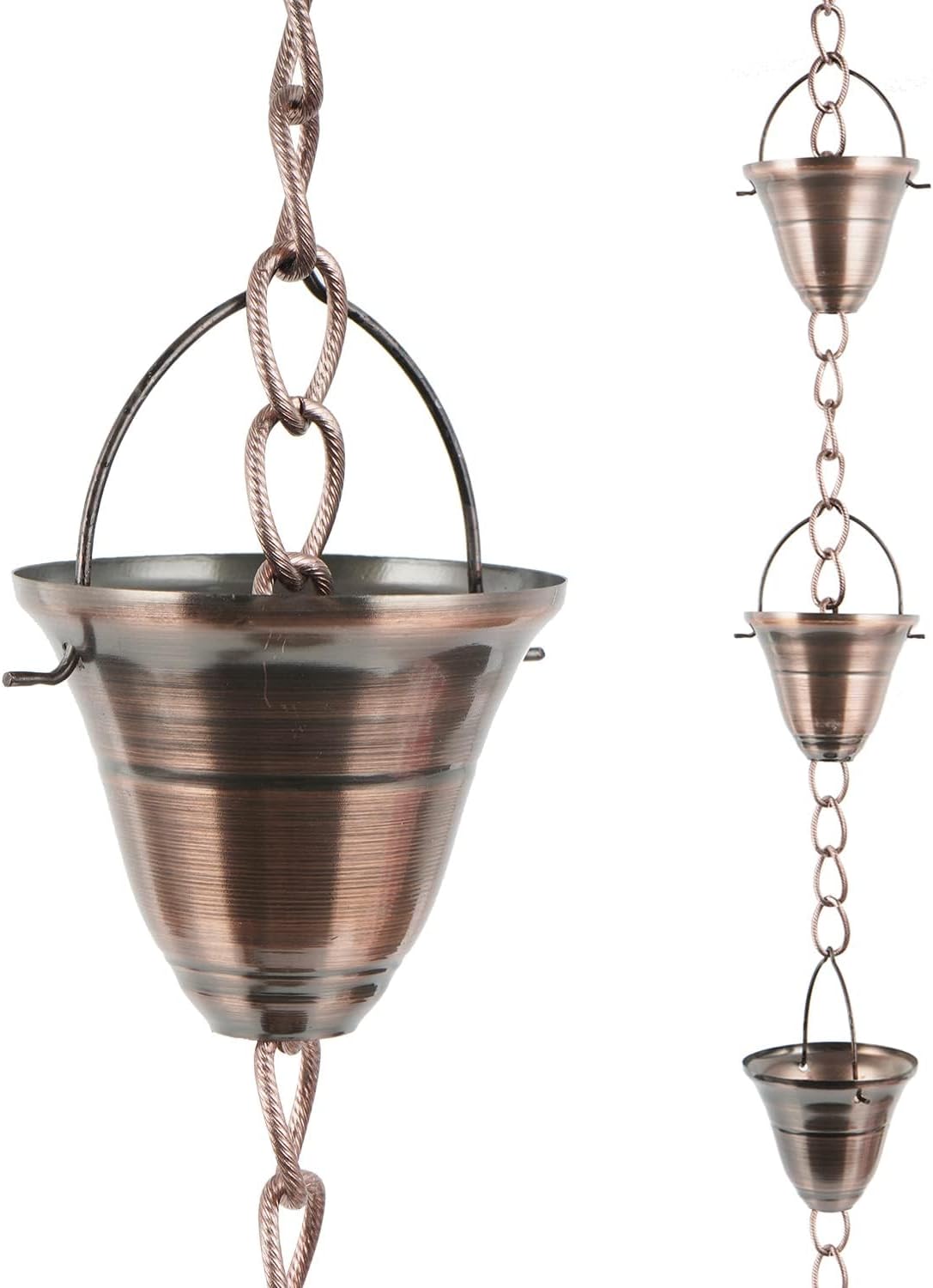 Classic Copper Rain Chain – 8.5 Feet Long with 10 Honeycomb-Shaped Cups, Garden and Outdoor Rainwater Collection System