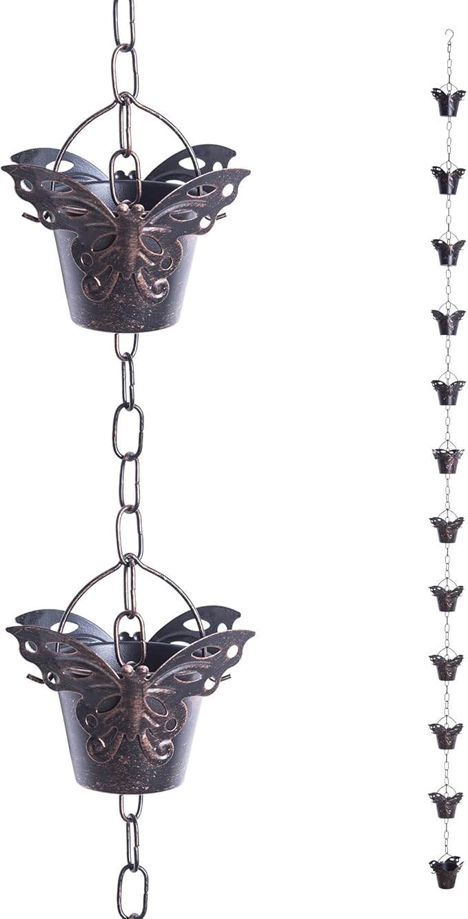 Exquisite Butterfly-Shaped Rain Chain - 8.5 Feet Long, Metal Butterfly Water Diverter Chain with Artistic Design for Outdoor Decoration