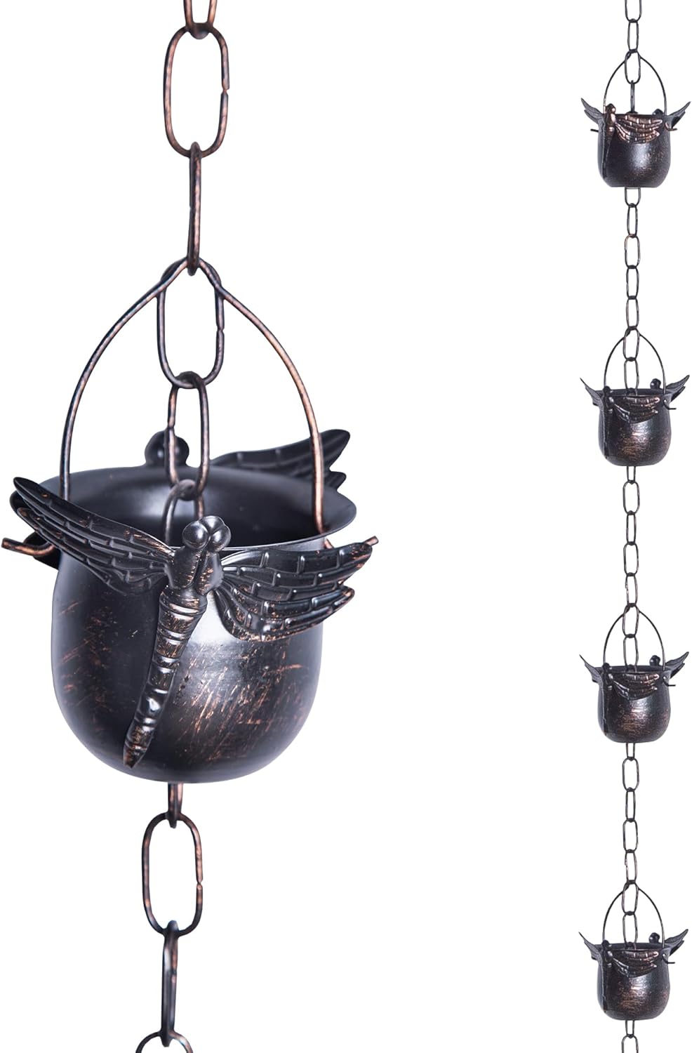 Dragonfly Design Rain Chain - 8.5 Feet, Metal Dragonfly Decor Rainwater Diverter Chain, Creative Outdoor Decoration