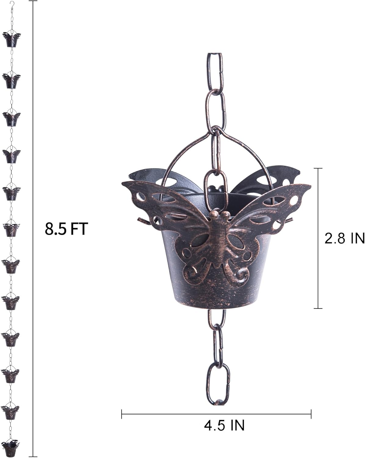 Exquisite Butterfly-Shaped Rain Chain - 8.5 Feet Long, Metal Butterfly Water Diverter Chain with Artistic Design for Outdoor Decoration