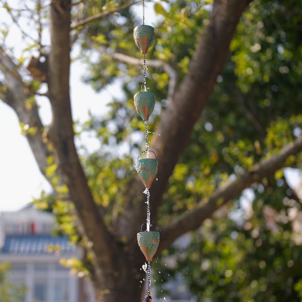 Bee-Shaped Rain Chain – 10.66 Feet Long with 10 Bee Design Cups, Garden and Outdoor Rainwater Collection System
