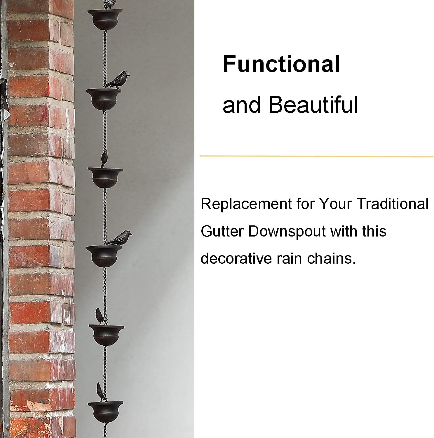 Bird-shaped Rain Chain Decoration - 8 Bird Nests, Durable Metal Design, Perfect for Gardens and Outdoors, 8.5 Feet Long