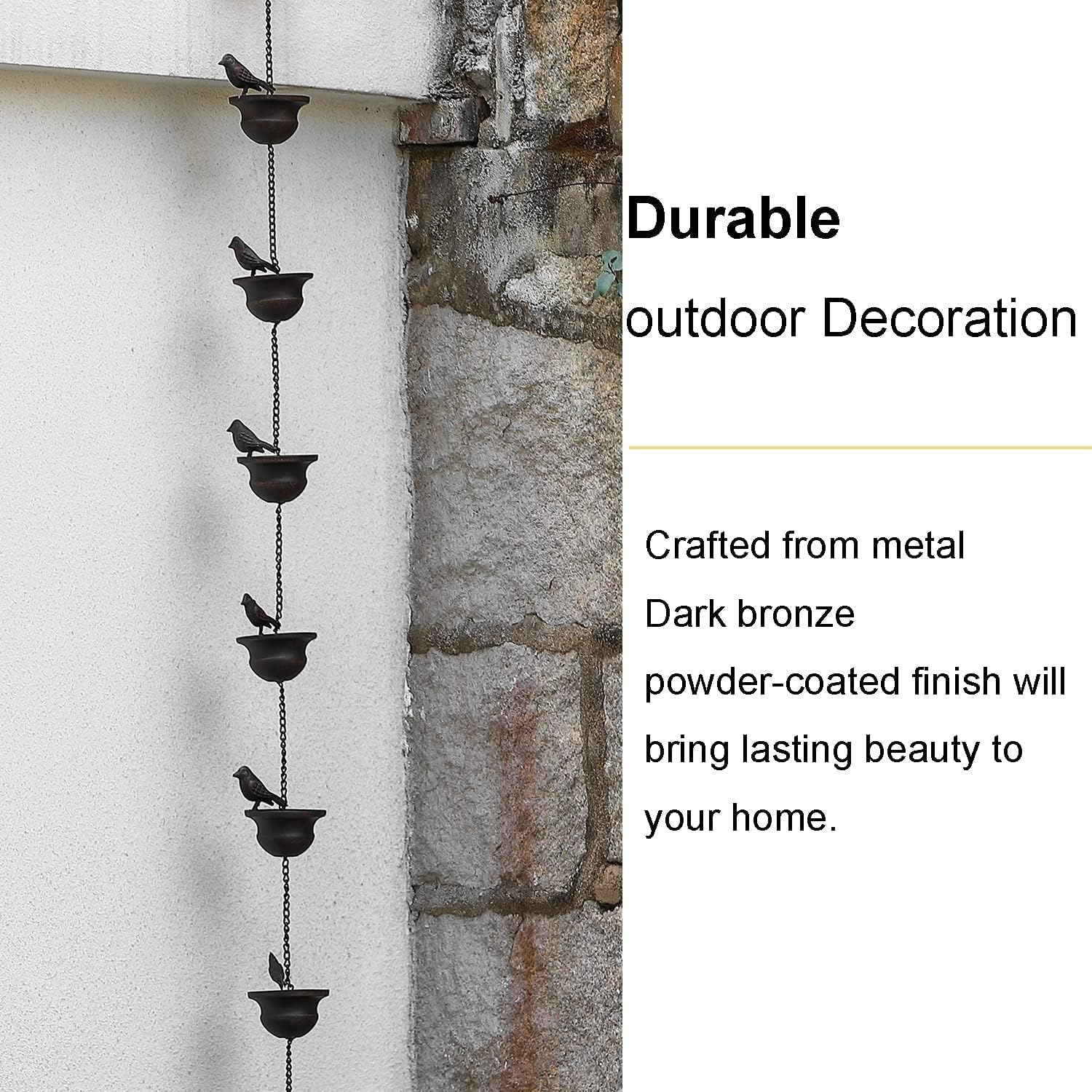 Bird-shaped Rain Chain Decoration - 8 Bird Nests, Durable Metal Design, Perfect for Gardens and Outdoors, 8.5 Feet Long